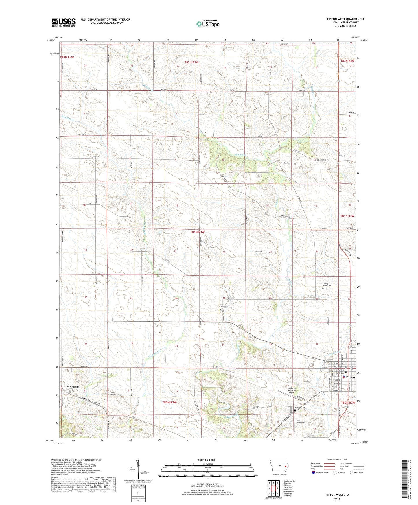 Tipton West Iowa US Topo Map Image