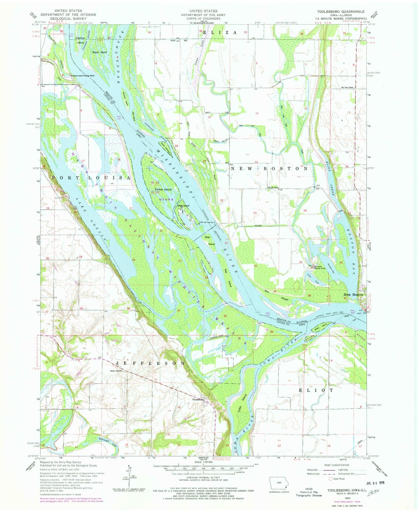 Classic USGS Toolesboro Iowa 7.5'x7.5' Topo Map Image