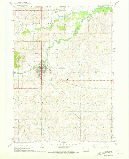 Classic USGS Traer Iowa 7.5'x7.5' Topo Map Image