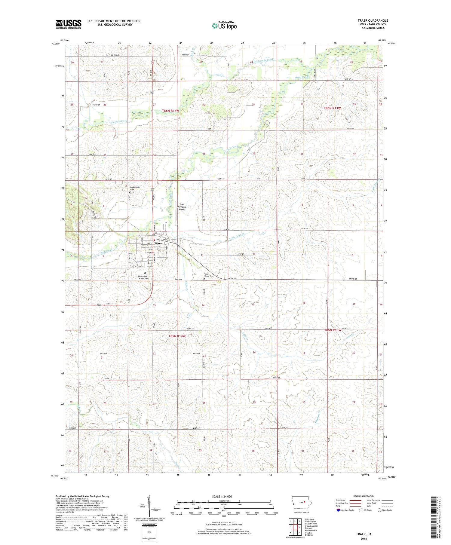 Traer Iowa US Topo Map Image