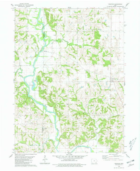 Classic USGS Trenton Iowa 7.5'x7.5' Topo Map Image