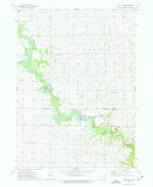 Classic USGS Troy Mills Iowa 7.5'x7.5' Topo Map Image