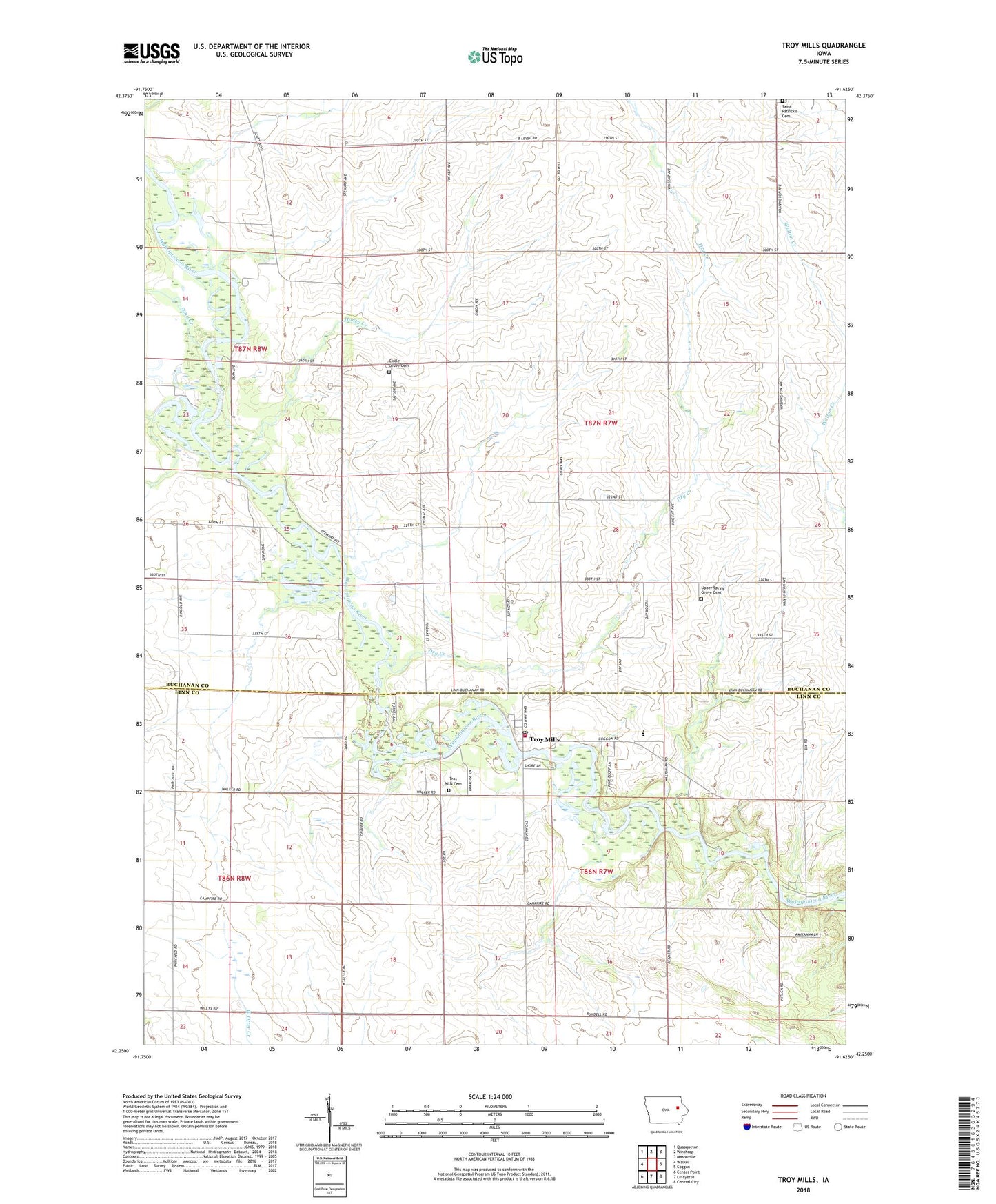 Troy Mills Iowa US Topo Map Image