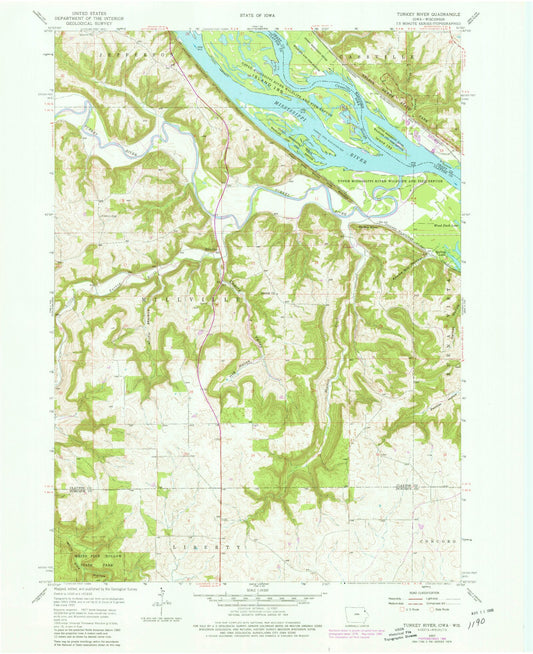 Classic USGS Turkey River Iowa 7.5'x7.5' Topo Map Image