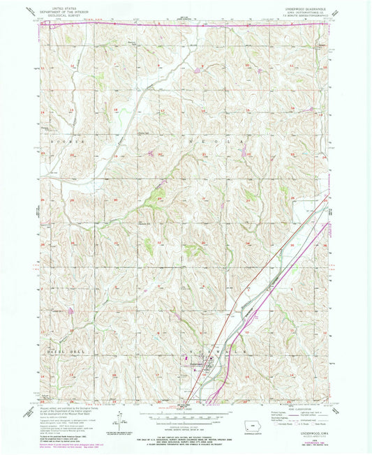 Classic USGS Underwood Iowa 7.5'x7.5' Topo Map Image
