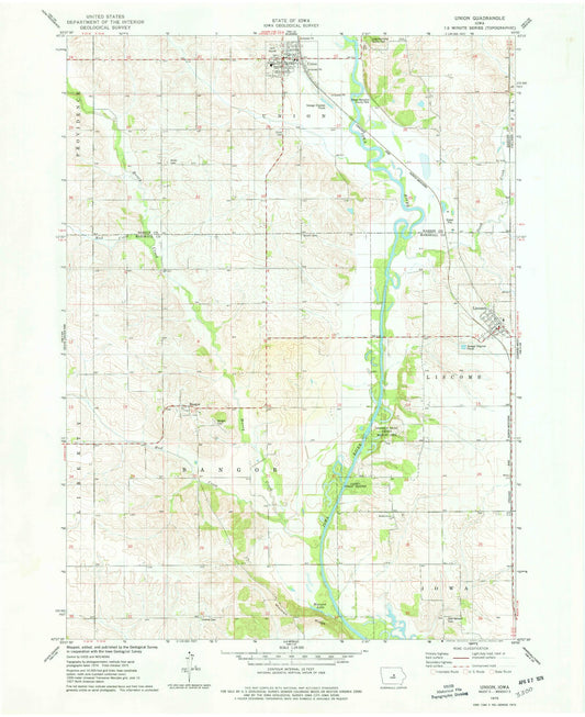 Classic USGS Union Iowa 7.5'x7.5' Topo Map Image