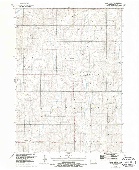 Classic USGS Union Center Iowa 7.5'x7.5' Topo Map Image