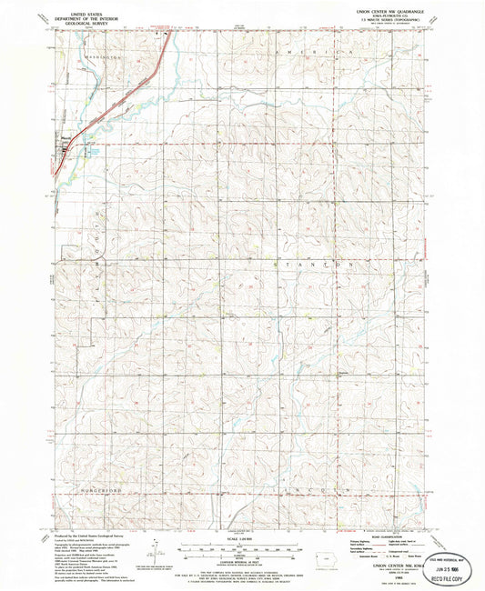 Classic USGS Union Center NW Iowa 7.5'x7.5' Topo Map Image