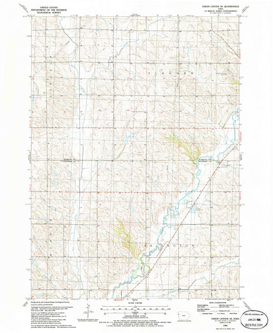 Classic USGS Union Center SE Iowa 7.5'x7.5' Topo Map Image