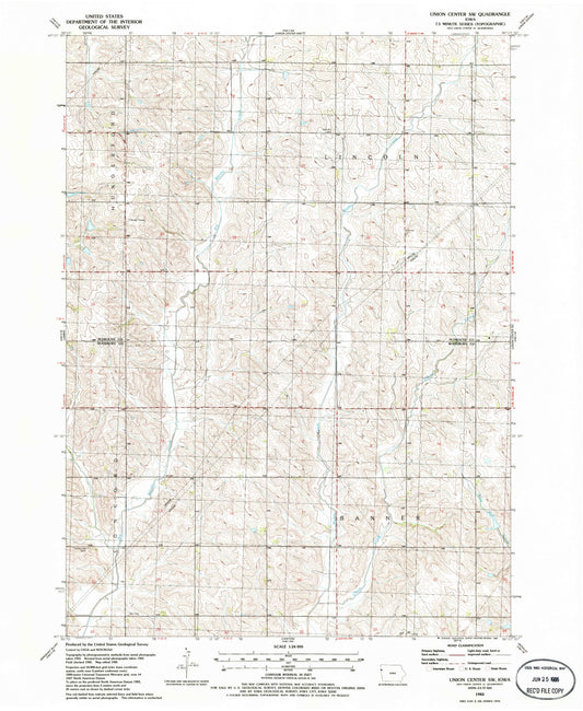 Classic USGS Union Center SW Iowa 7.5'x7.5' Topo Map Image