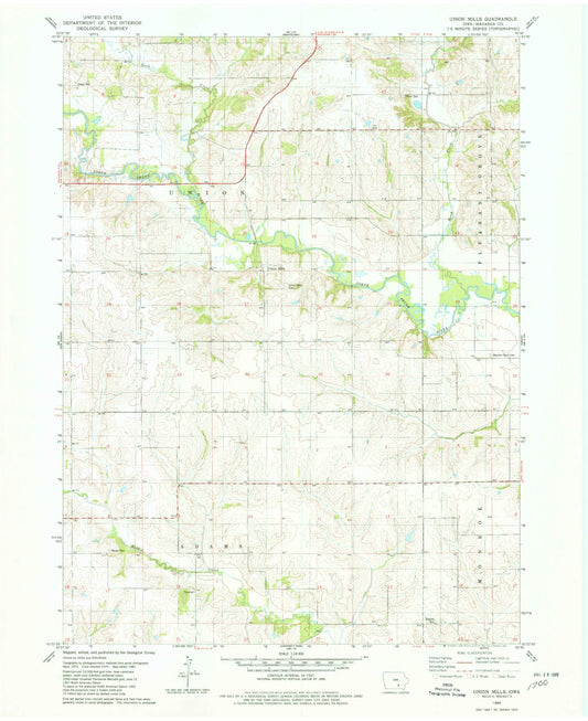 Classic USGS Union Mills Iowa 7.5'x7.5' Topo Map Image