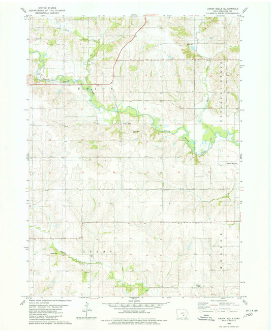 Classic USGS Union Mills Iowa 7.5'x7.5' Topo Map Image
