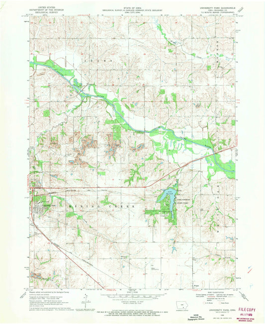 Classic USGS University Park Iowa 7.5'x7.5' Topo Map Image