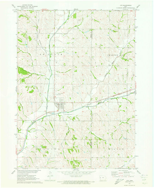Classic USGS Ute Iowa 7.5'x7.5' Topo Map Image
