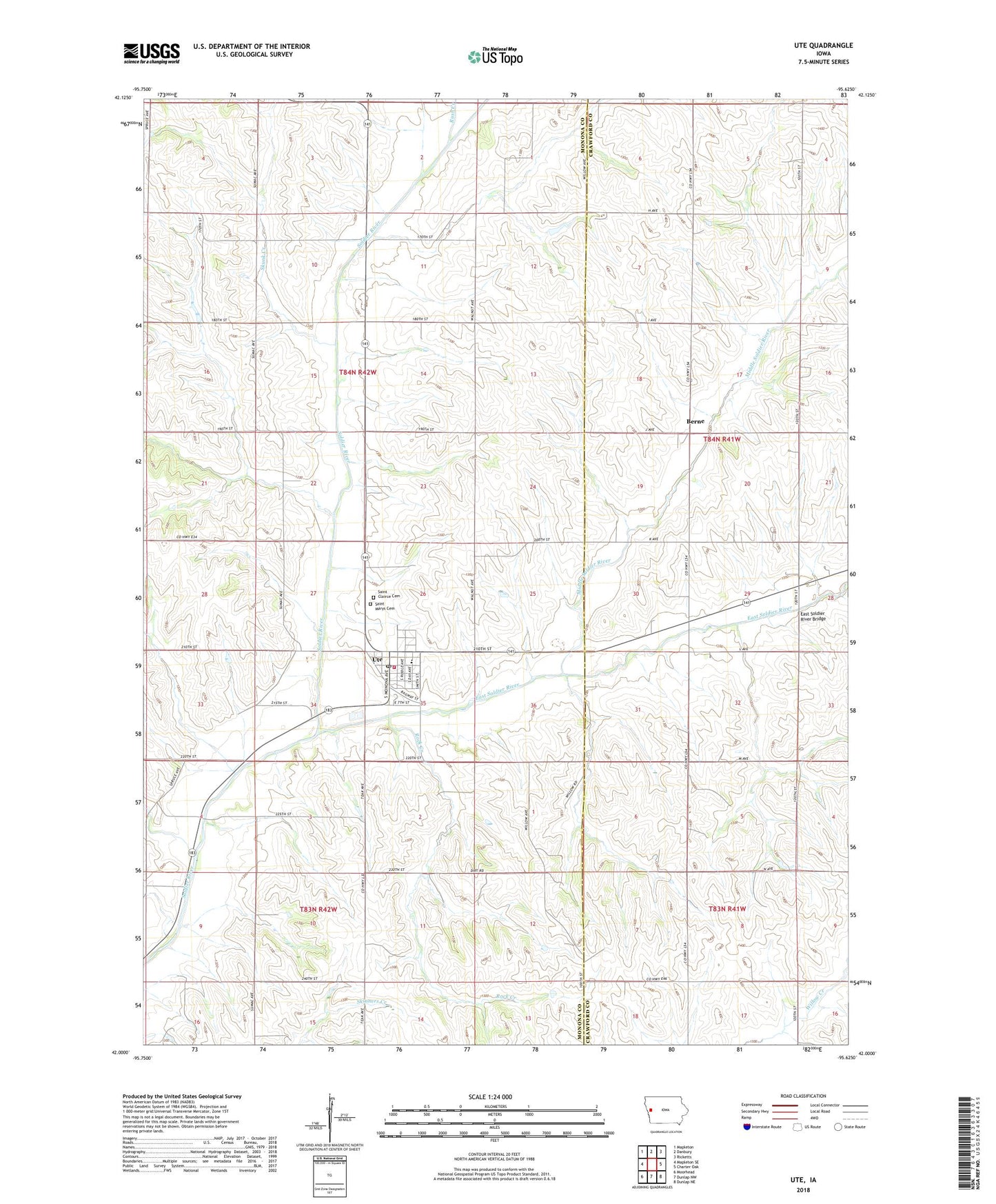 Ute Iowa US Topo Map Image