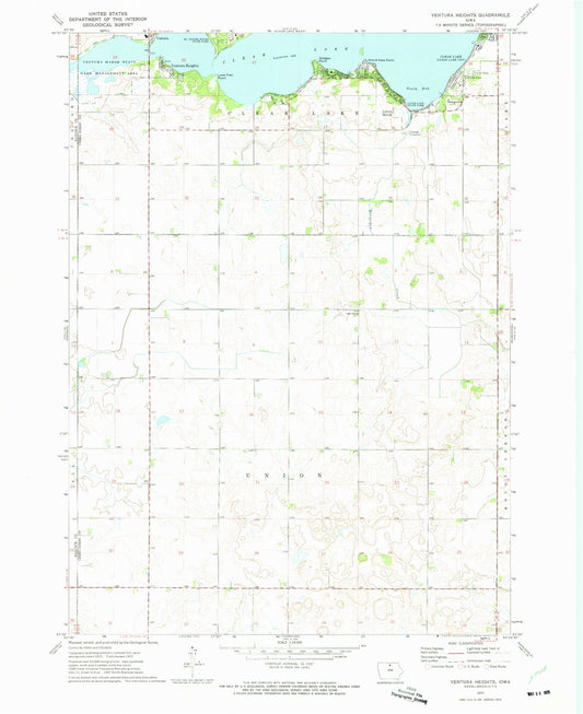 Classic USGS Ventura Heights Iowa 7.5'x7.5' Topo Map Image