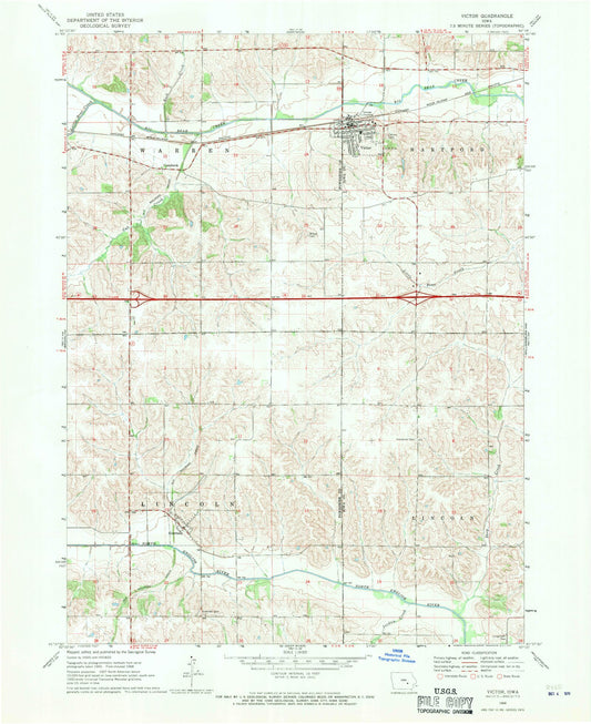 Classic USGS Victor Iowa 7.5'x7.5' Topo Map Image