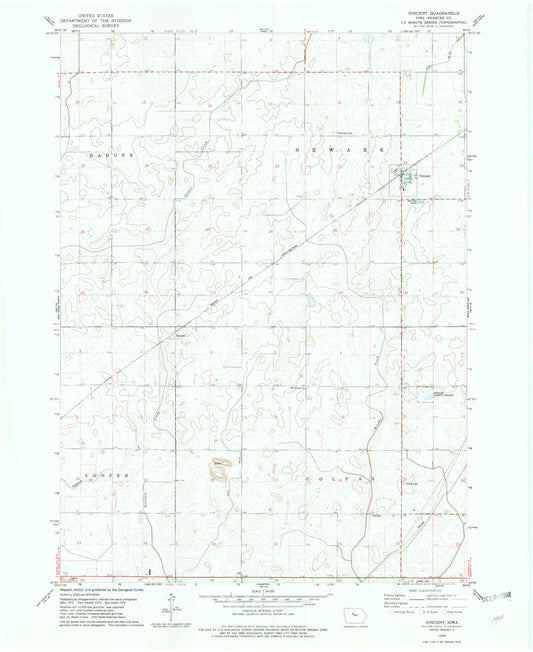 Classic USGS Vincent Iowa 7.5'x7.5' Topo Map Image