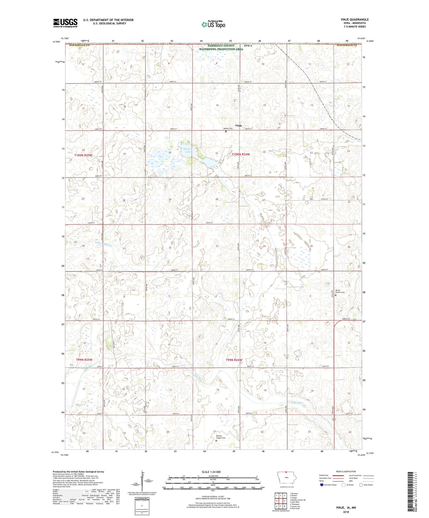 Vinje Iowa US Topo Map Image