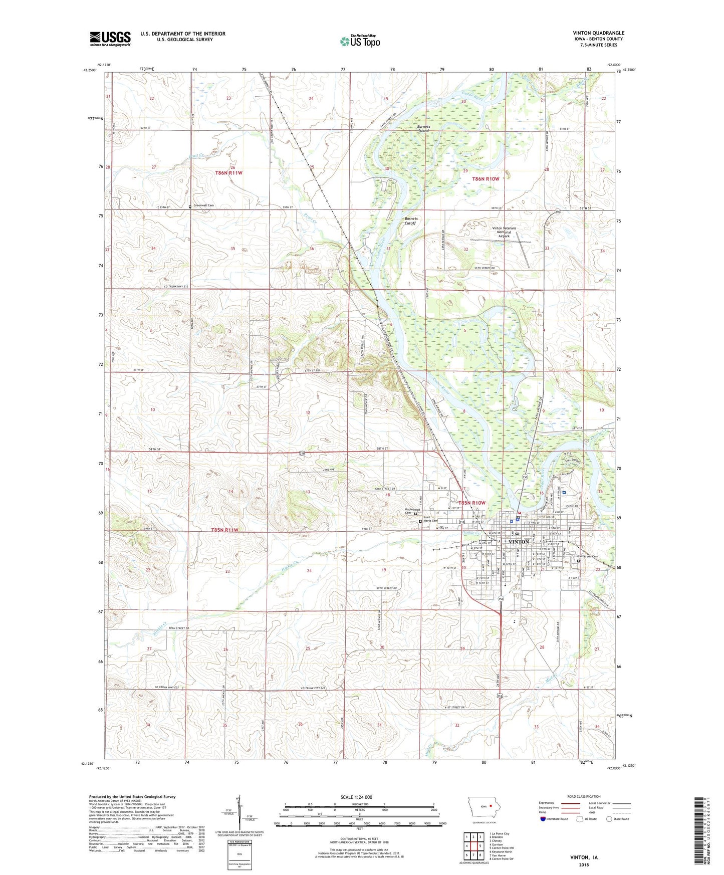 Vinton Iowa US Topo Map Image
