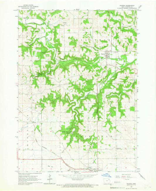Classic USGS Wadena Iowa 7.5'x7.5' Topo Map Image