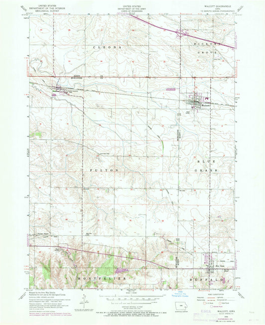 Classic USGS Walcott Iowa 7.5'x7.5' Topo Map Image