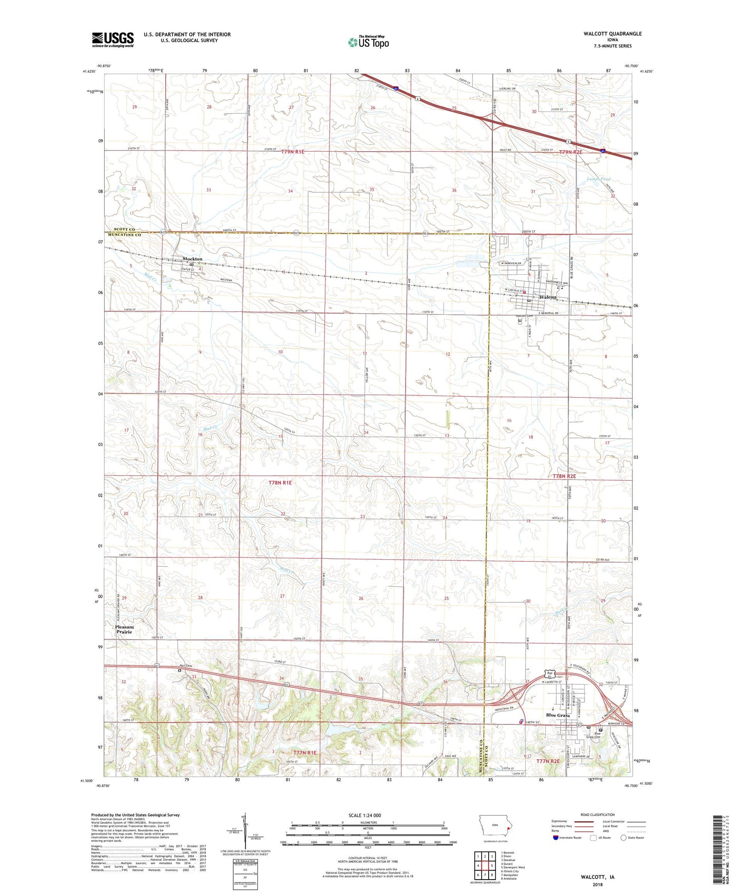 Walcott Iowa US Topo Map Image