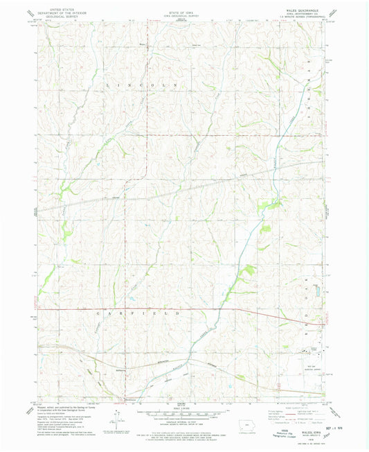 Classic USGS Wales Iowa 7.5'x7.5' Topo Map Image