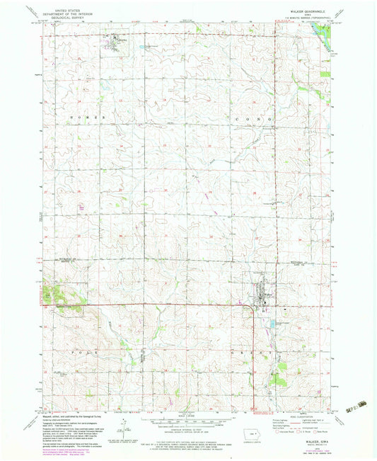 Classic USGS Walker Iowa 7.5'x7.5' Topo Map Image