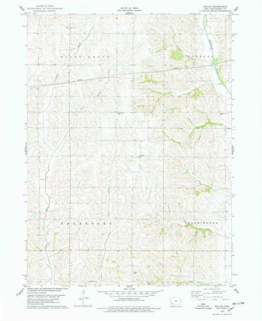 Classic USGS Wallin Iowa 7.5'x7.5' Topo Map Image
