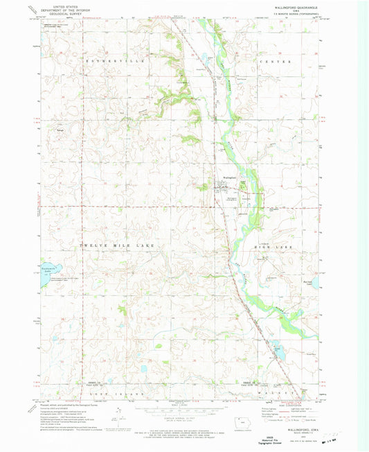 Classic USGS Wallingford Iowa 7.5'x7.5' Topo Map Image