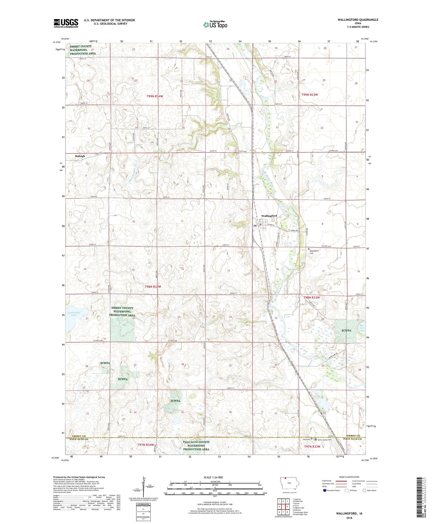 Wallingford Iowa US Topo Map Image