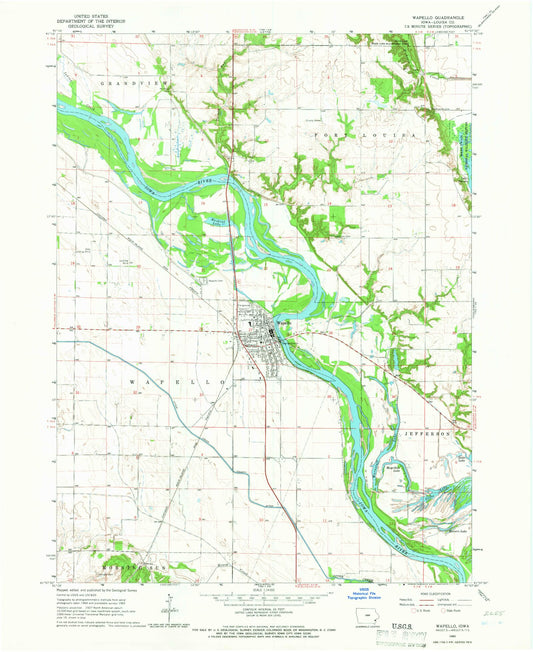 Classic USGS Wapello Iowa 7.5'x7.5' Topo Map Image