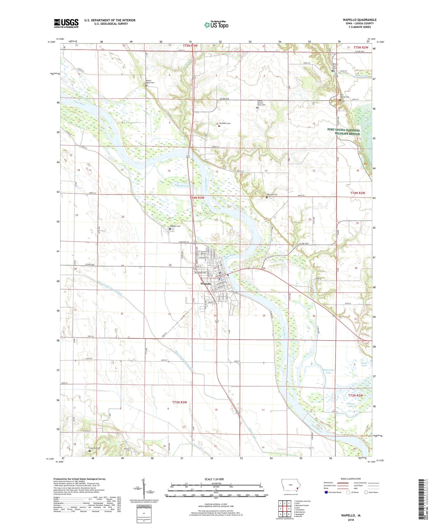 Wapello Iowa US Topo Map Image