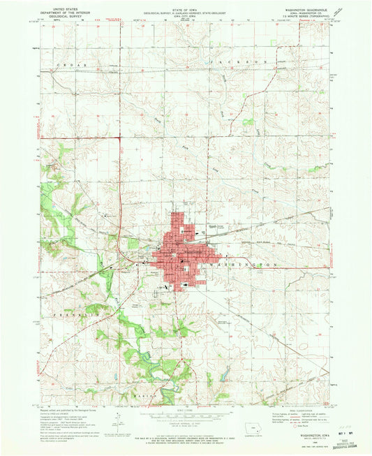 Classic USGS Washington Iowa 7.5'x7.5' Topo Map Image