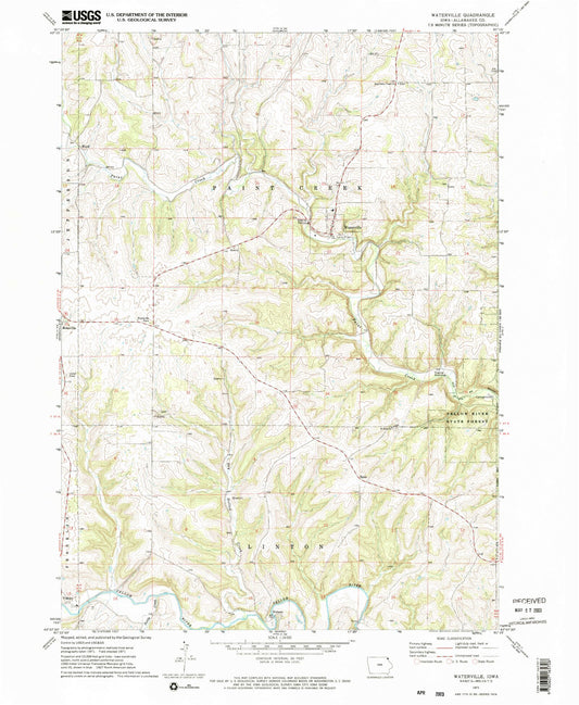 Classic USGS Waterville Iowa 7.5'x7.5' Topo Map Image