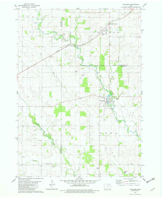 Classic USGS Waucoma Iowa 7.5'x7.5' Topo Map Image