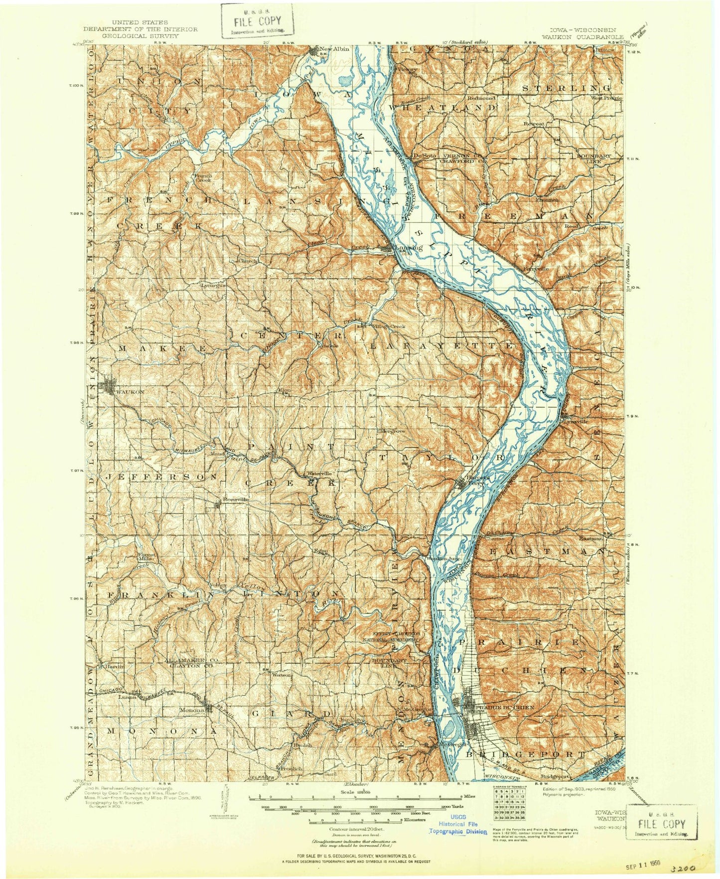 Historic 1903 Waukon Iowa 30'x30' Topo Map Image
