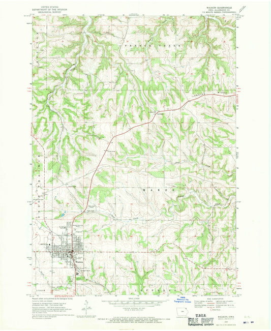 Classic USGS Waukon Iowa 7.5'x7.5' Topo Map Image