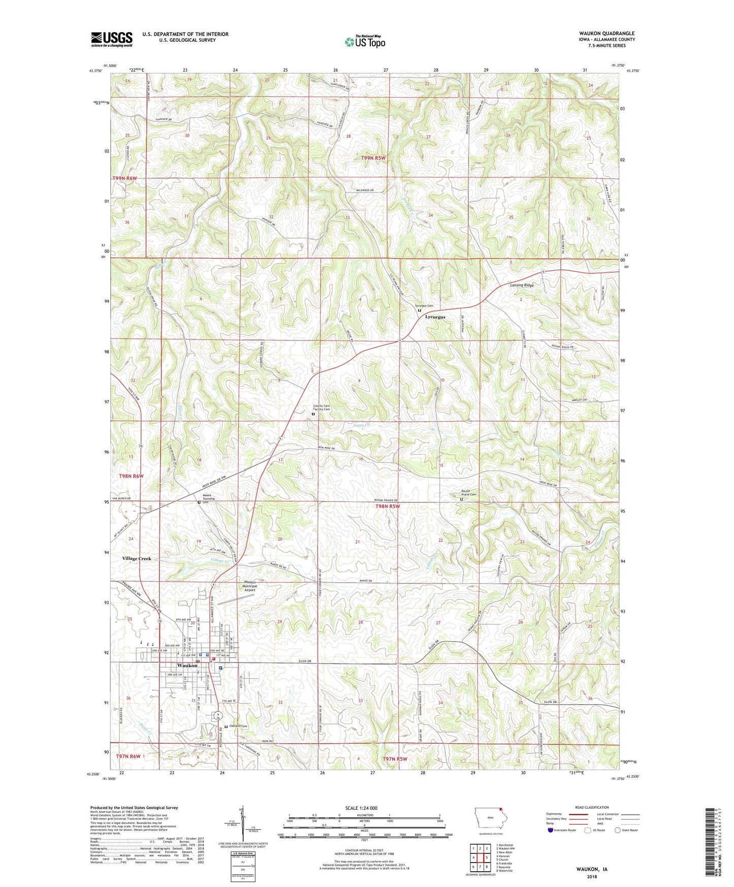 Waukon Iowa US Topo Map Image