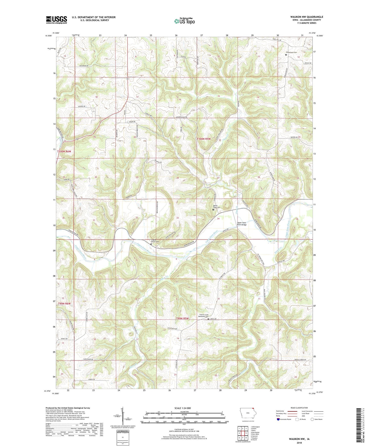 Waukon NW Iowa US Topo Map Image