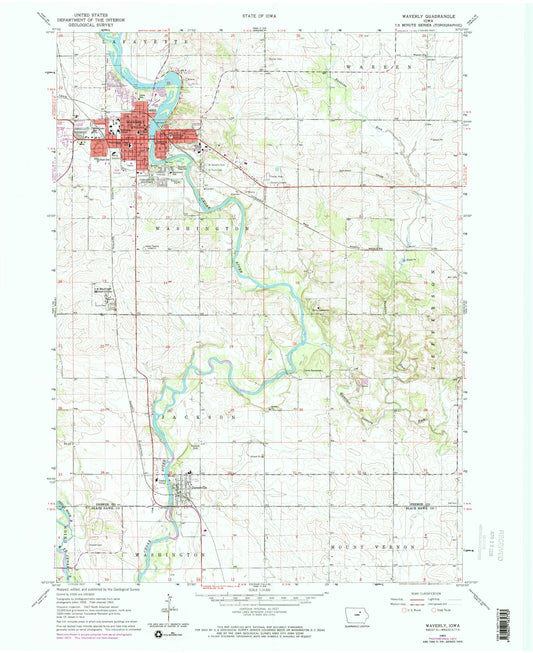 Classic USGS Waverly Iowa 7.5'x7.5' Topo Map Image