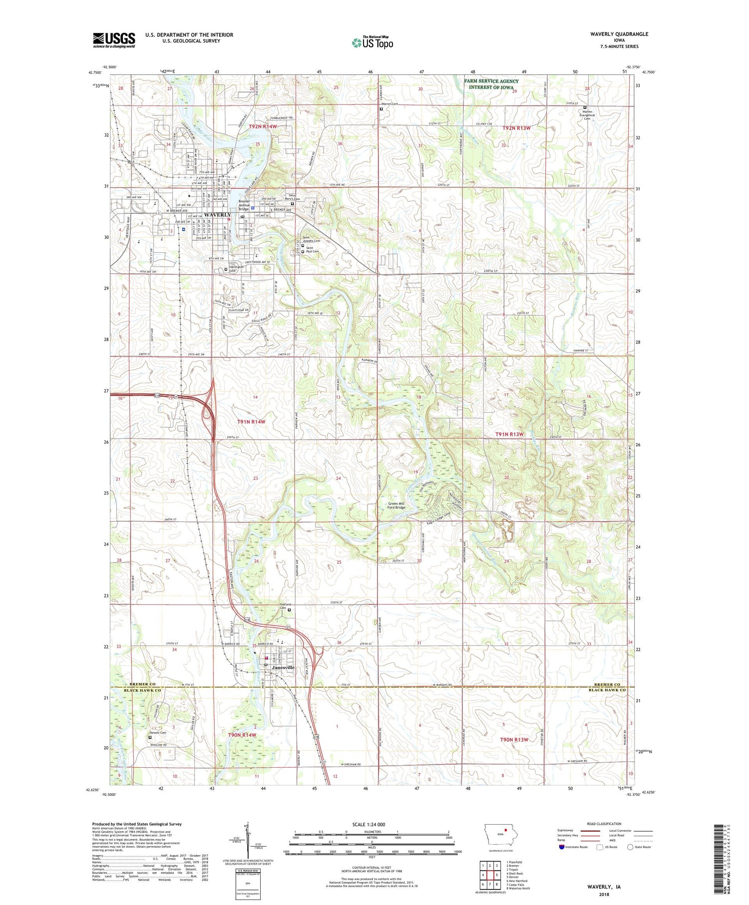 Waverly Iowa US Topo Map Image