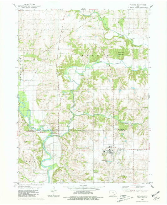 Classic USGS Wayland Iowa 7.5'x7.5' Topo Map Image