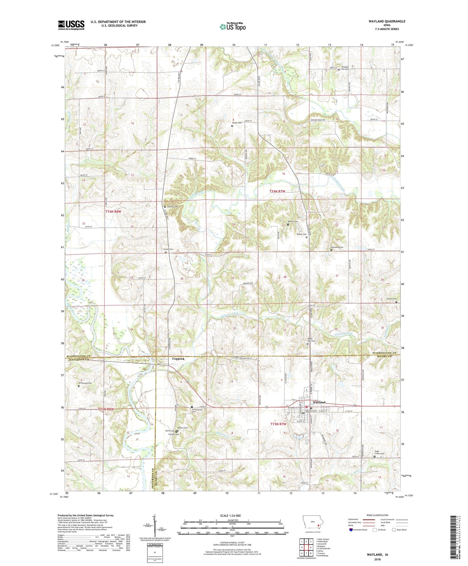 Wayland Iowa US Topo Map Image