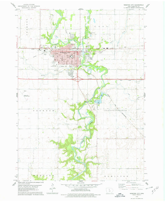 Classic USGS Webster City Iowa 7.5'x7.5' Topo Map Image