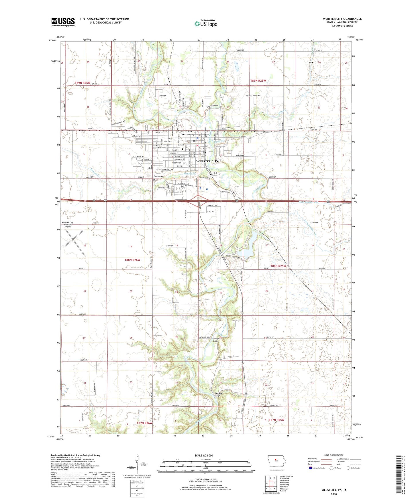 Webster City Iowa US Topo Map Image