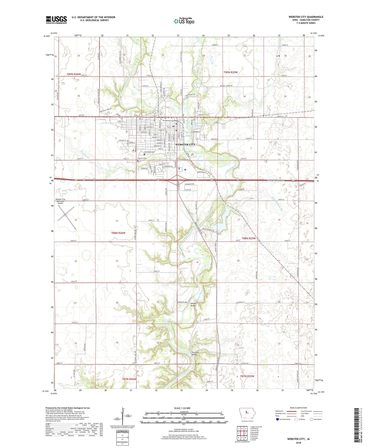 Webster City Iowa US Topo Map Image