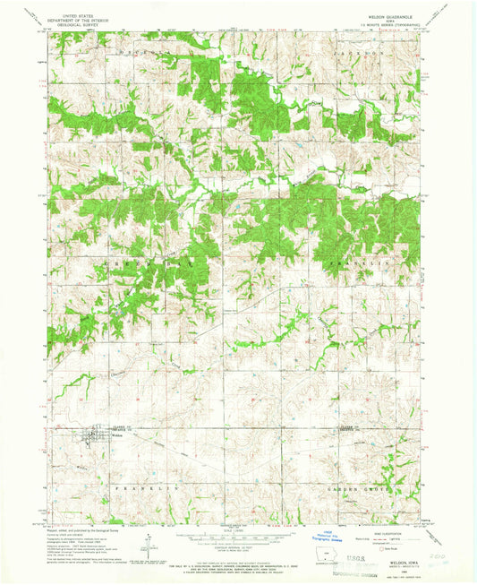 Classic USGS Weldon Iowa 7.5'x7.5' Topo Map Image