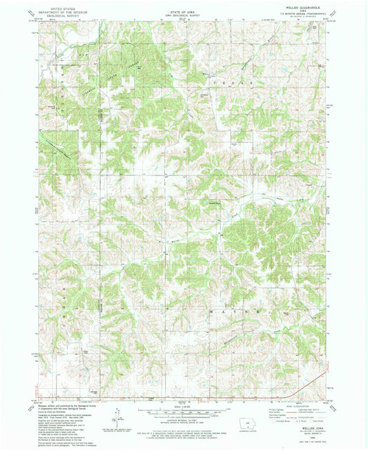 Classic USGS Weller Iowa 7.5'x7.5' Topo Map Image